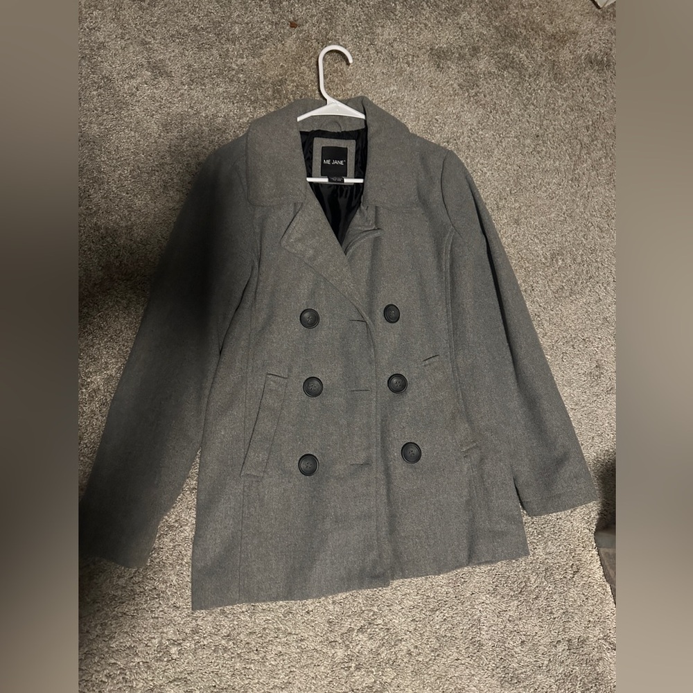Me Jane Charcoal Double-Breasted Pea Coat
